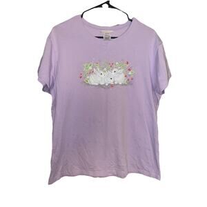Women’s Top Stitch Bunny Rabbits In The Strawberry Patch Tshirt 1X Cotton
